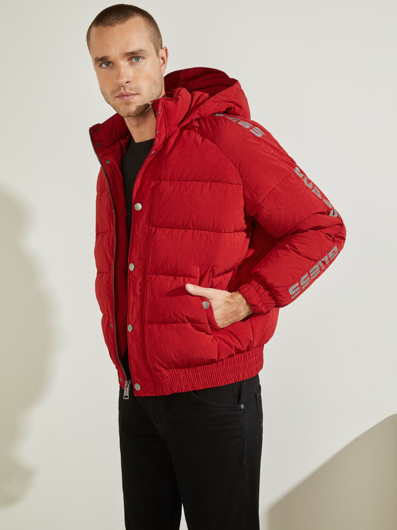 Guess Summit Nylon Ski Puffer Jassen Heren Rood | 5941-ZPBIR