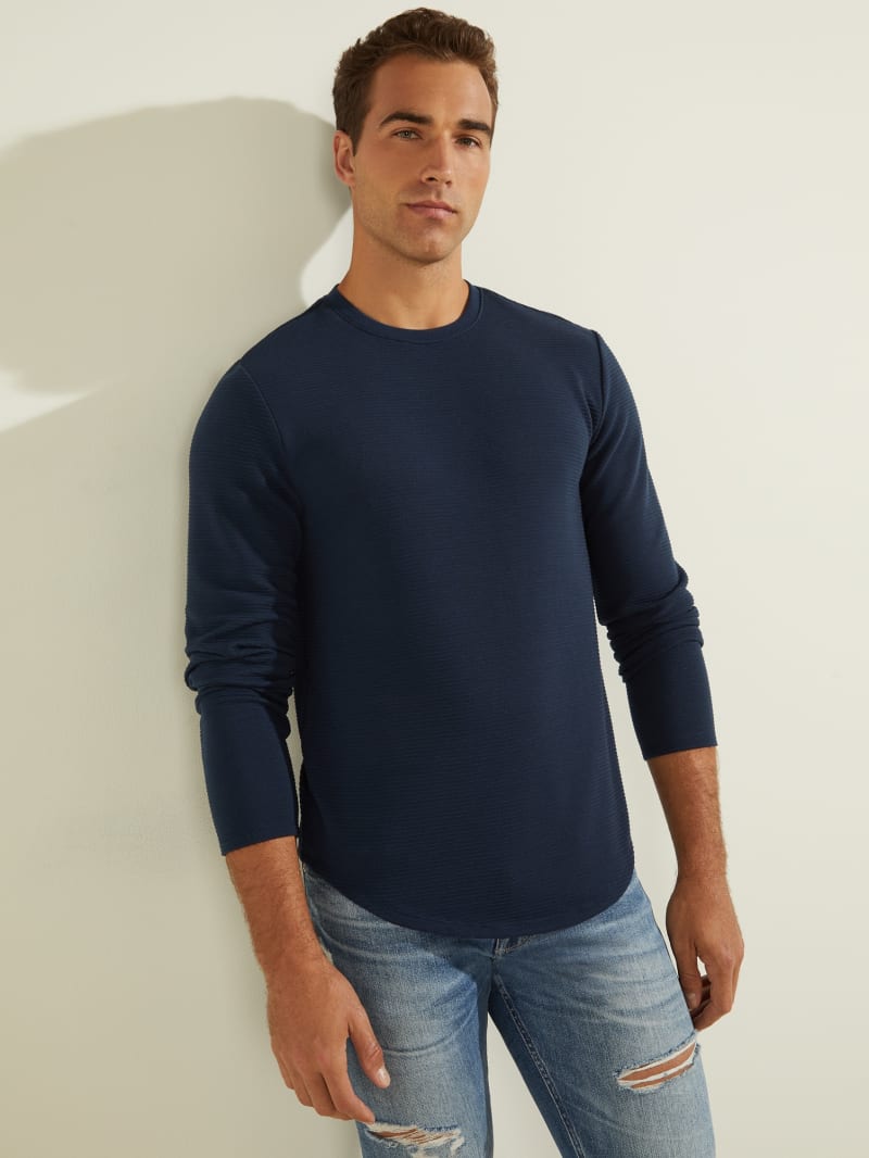 Guess Textured Jersey Crewneck T-shirts Heren Blauw | 5418-EFNAS