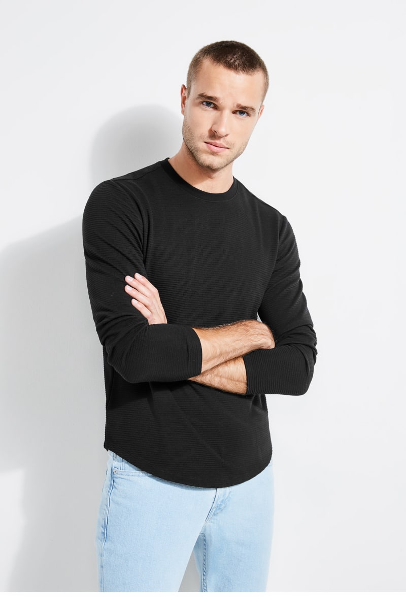 Guess Textured Jersey Crewneck T-shirts Heren Zwart | 6523-DKZUM