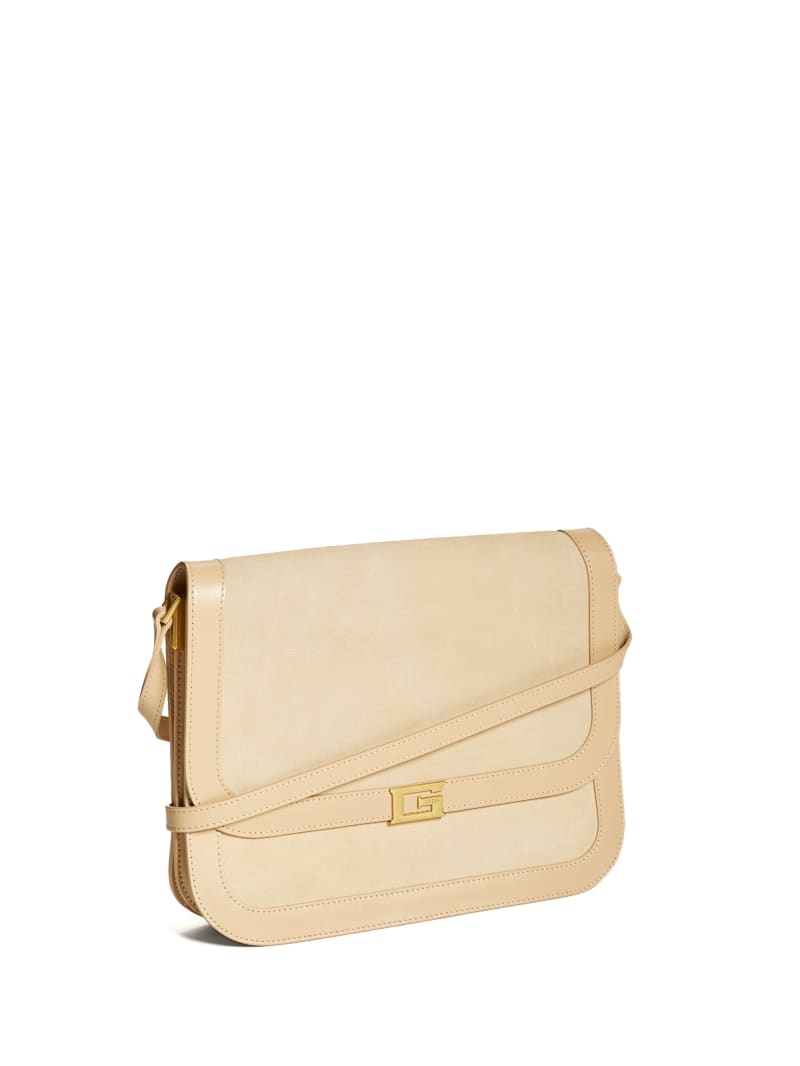 Guess Thea Medium Flap Leren Crossbodytassen Dames Beige | 2607-QLZDH