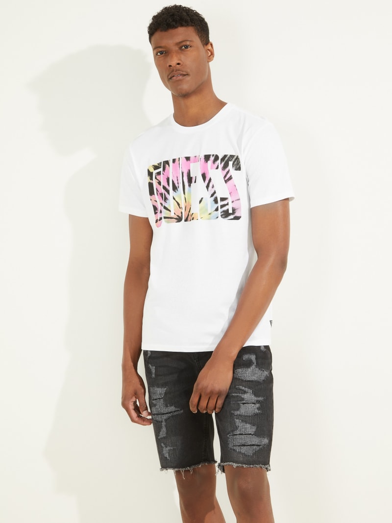 Guess Tie-Dye Logo Tee T-shirts Heren Wit | 9384-SRQVE