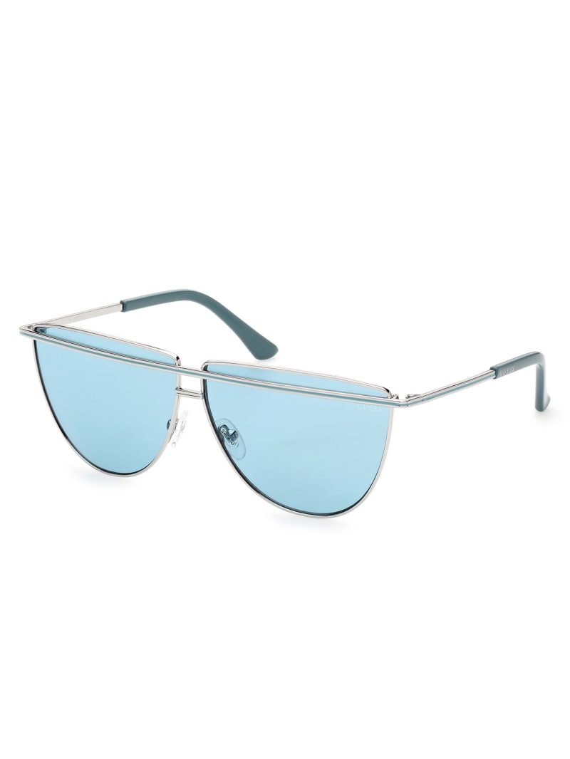 Guess Top Bar Aviator Zonnebril Dames Zilver Blauw | 2135-HUWNZ