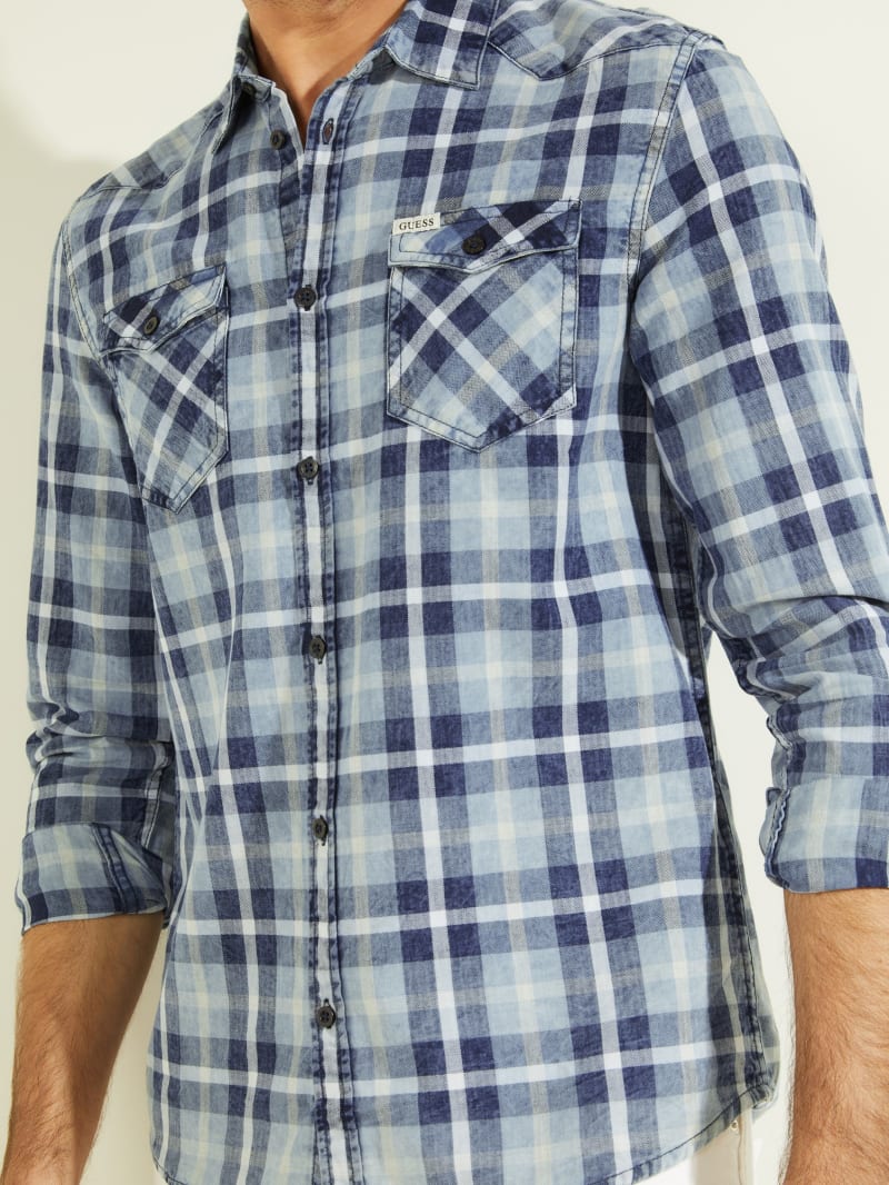 Guess Truckee Plaid Denim Overhemd Heren Gekleurd | 7402-PQVHN