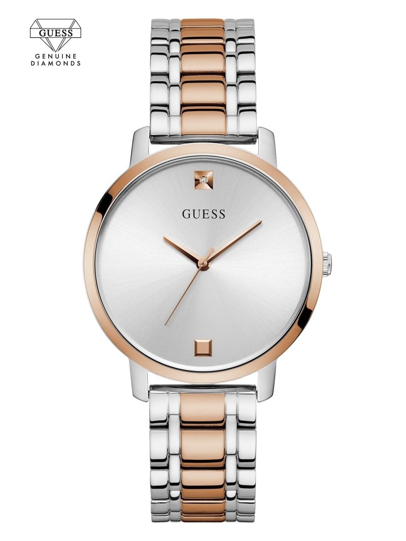 Guess Two-Tone Diamond Analog Horloge Dames Zilver | 7513-HSEBW