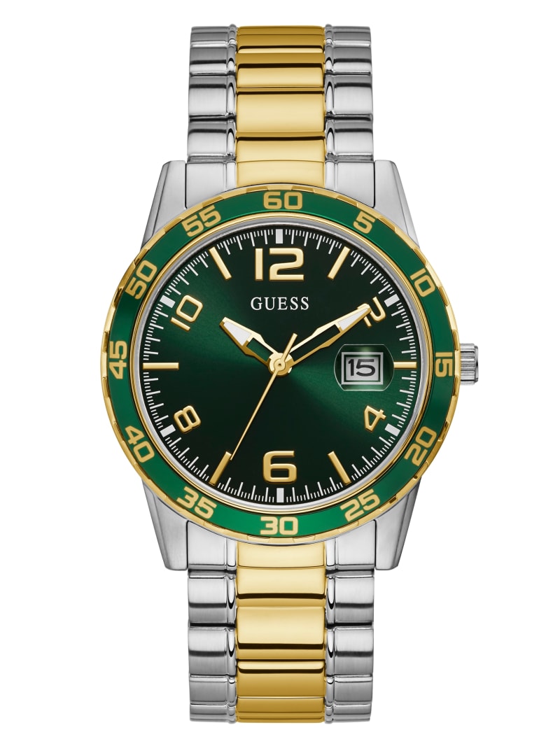 Guess Two-Tone Metal And Green Dial Analog Horloge Heren Zilver | 6972-AGTSV