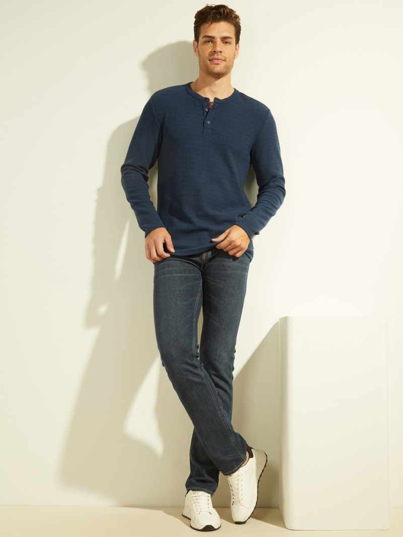 Guess Vista Textured Henley T-shirts Heren Blauw | 1807-OGUCP