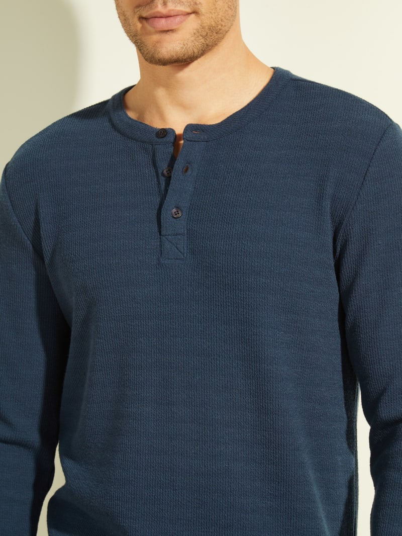 Guess Vista Textured Henley T-shirts Heren Blauw | 1807-OGUCP