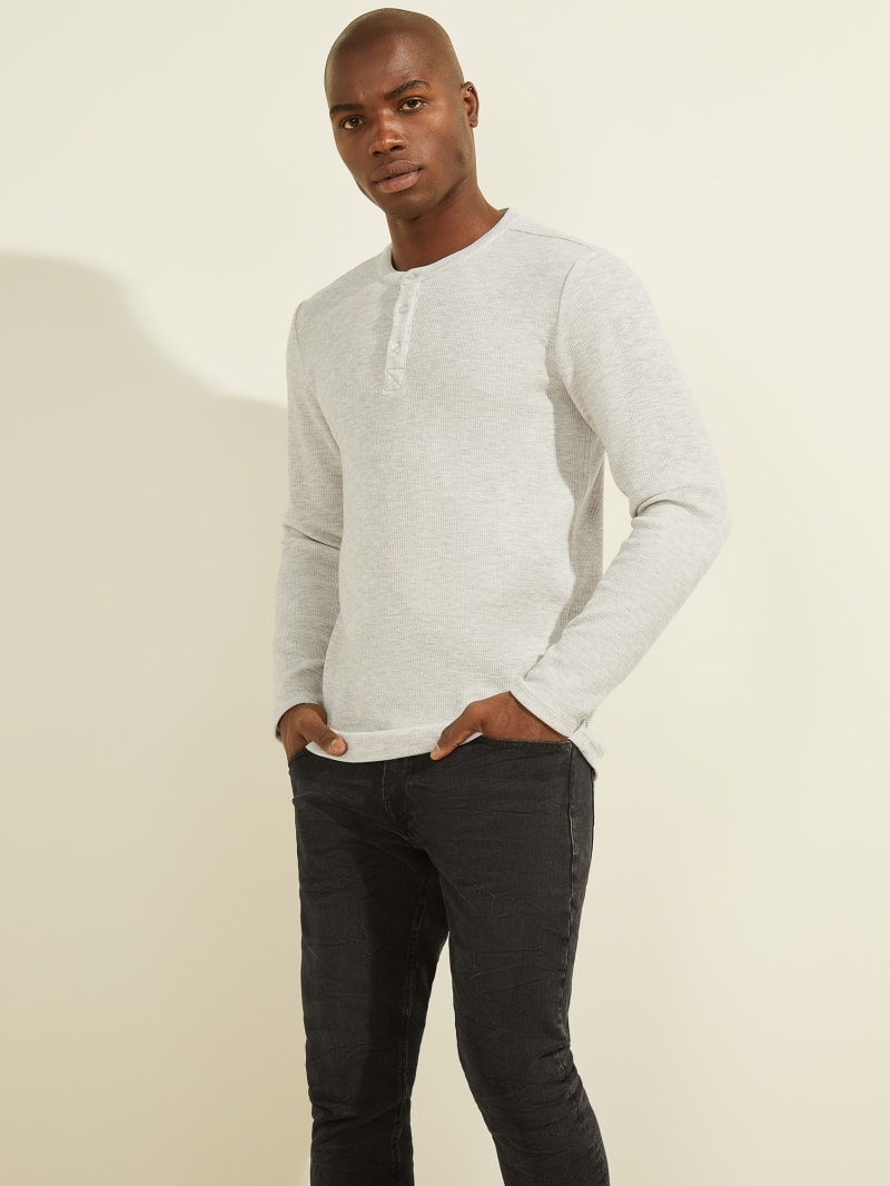 Guess Vista Textured Henley T-shirts Heren Lichtgrijs | 3296-GMSCO