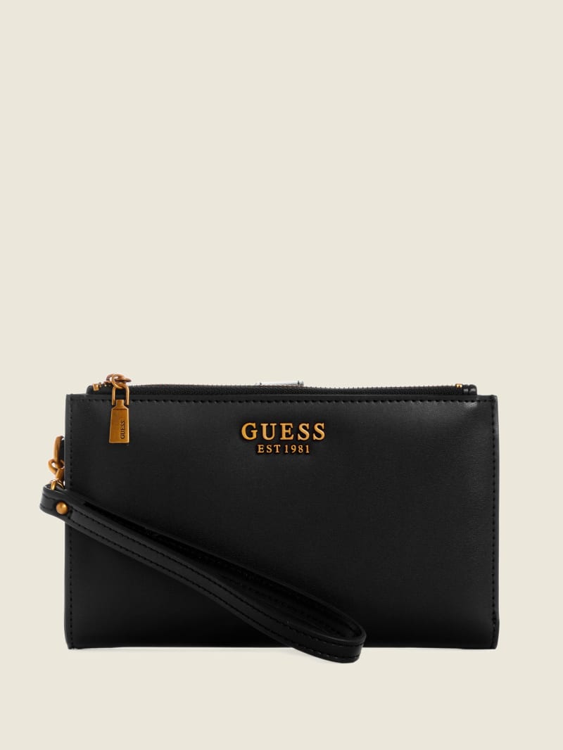 Guess Zadie Check Organizer Portefeuille Dames Zwart | 7245-FYWHR